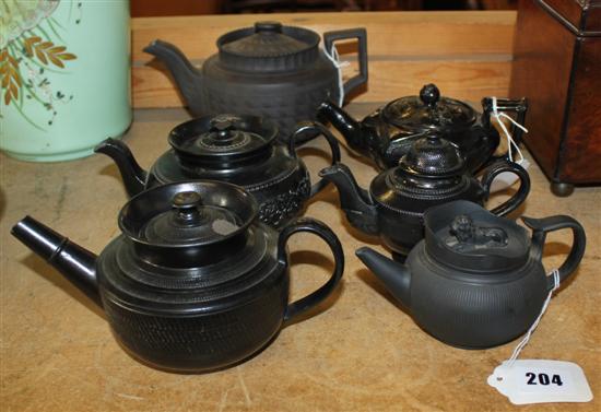 Ralph Harding black basalt teapot, c 1822 & five similar smaller teapots, inc Cyples etc (faults)(-)